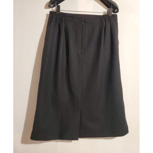 Vtg BFA Classics 100% Wool Pencil Midi Skirt Size 12P Black Career Neutral Work - Picture 2 of 10